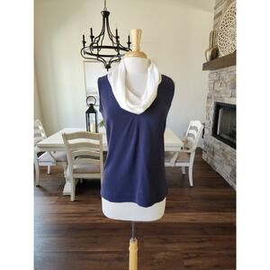 ST. JOHN Navy Blue Scoop Turtle Neck  Sleeveless Tank‎ Top Blouse Size 4